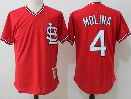 Mitchell And Ness Cardinals #4 Yadier Molina Red Throwback Stitched MLB Jersey